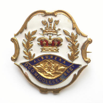 WW1 Middlesex Regiment white face enamel sweetheart brooch