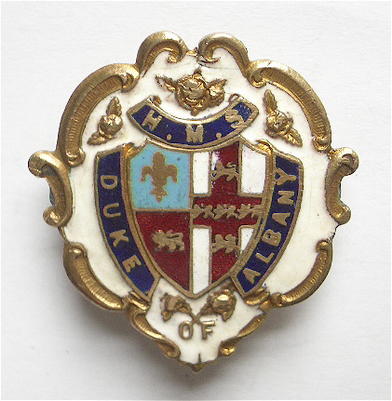 WW1 Royal Navy HMS Duke of Albany white faced enamel sweetheart brooch