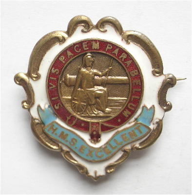 Royal Navy HMS Excellent white faced enamel sweetheart brooch