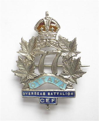 WWI Canadian 77th Infantry Battalion Ottawa CEF sweetheart brooch