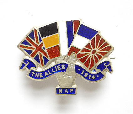 The Allies 1914 united hand of flags Napoleon card game brooch