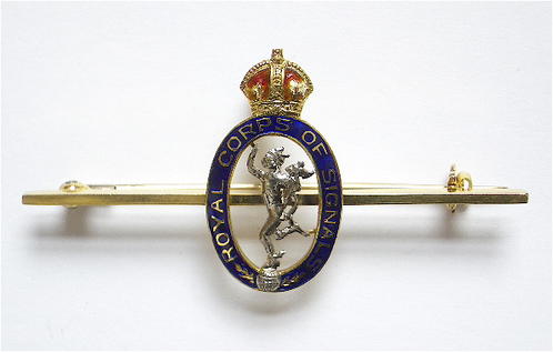 Royal Corps of Signals gold and enamel sweetheart brooch