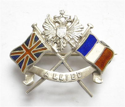 United Nations Britain France & Russia 1914 silver flag brooch