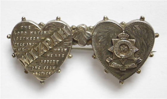 Devonshire Regiment 1915 silver mizpah hearts sweetheart brooch