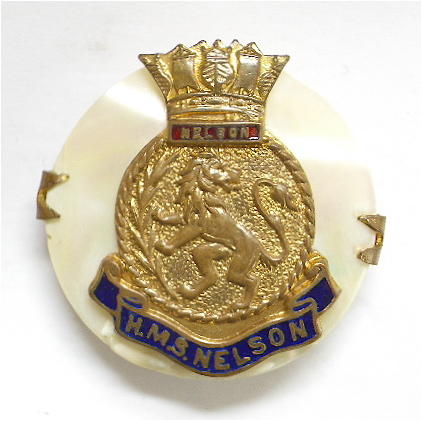 HMS Nelson ships crest on mother of pearl sweetheart brooch