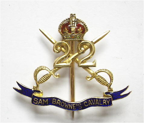 22nd Sam Brownes Cavalry gold Indian Army regimental brooch