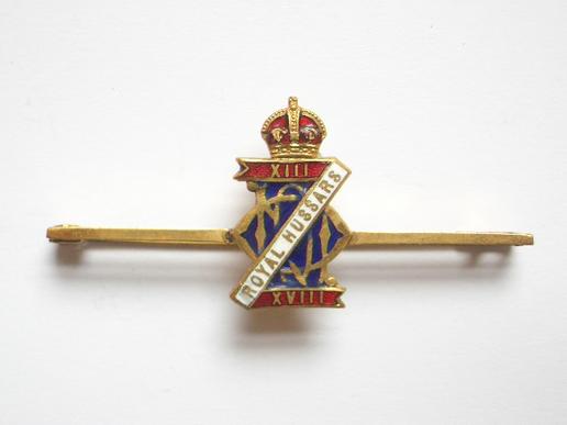 13th 18th Royal Hussars gilt & enamel cavalry sweetheart brooch