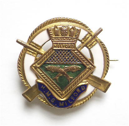 HMS Milford ships crest lifebuoy and oars sweetheart brooch 