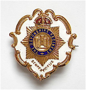 Devonshire Regiment white faced enamel sweetheart brooch