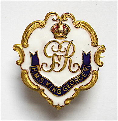 HMS King George V white faced enamel sweetheart brooch