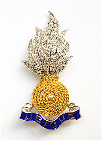 Royal Engineers gold platinum and diamond grenade regimental brooch