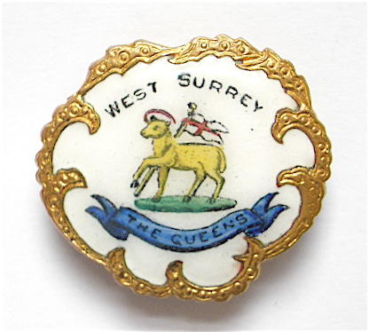 The Queens Regiment white faced enamel sweetheart brooch
