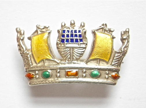 Royal Navy and Merchant Services silver and enamel nautical crown brooch