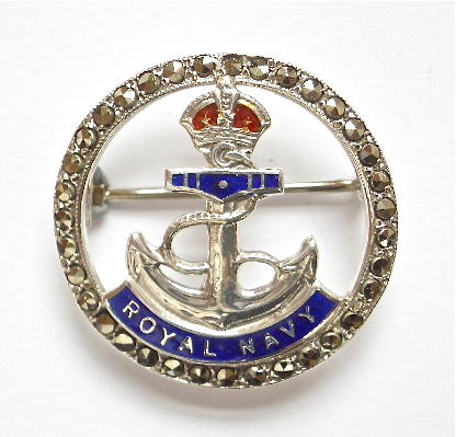 Royal Navy silver and marcasite sweetheart brooch