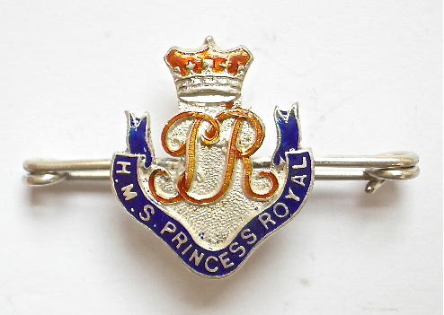 HMS Princess Royal silver and enamel sweetheart brooch