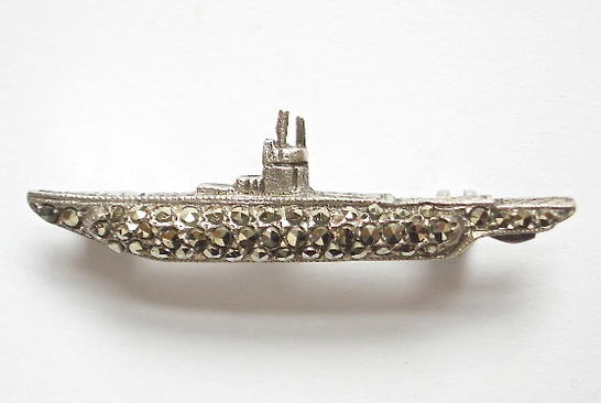 Royal Navy Submarine silver and marcasite sweetheart brooch