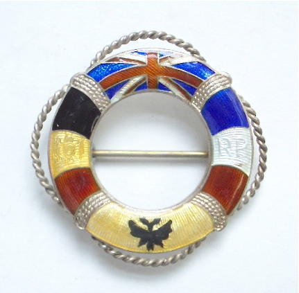 Allied Flags of the Nations 1914 silver lifebuoy patriotic brooch