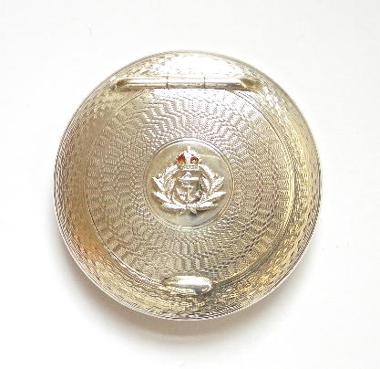 Royal Navy guilloche enamel 1927 hallmarked silver powder compact