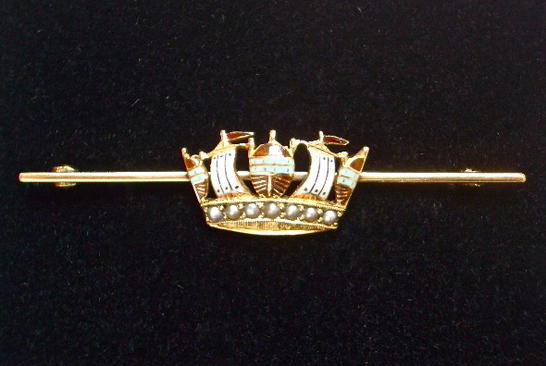 Royal Navy and Merchant Services gold and pearl nautical crown brooch