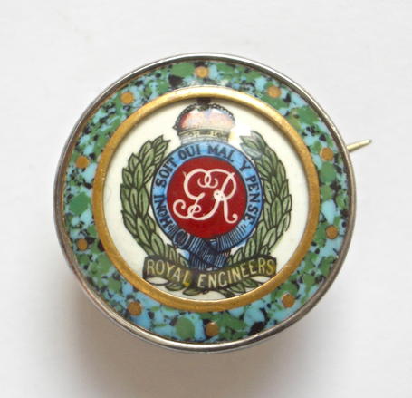 Royal Engineers hand painted enamel silver rim sweetheart brooch