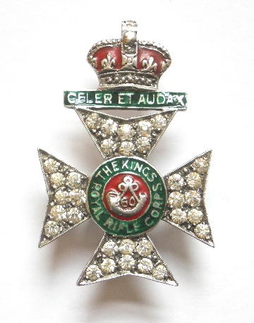 Kings Royal Rifle Corps diamante enamel sweetheart brooch