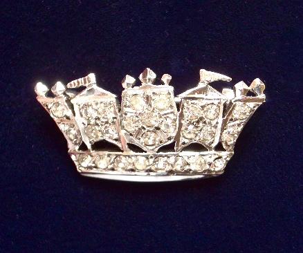 Royal Navy and Merchant Services diamante silver nautical crown brooch