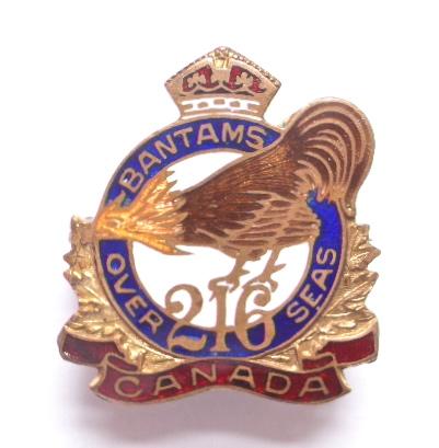 Canadian 216th Infantry Battalion CEF Toronto Bantams gilt sweetheart brooch