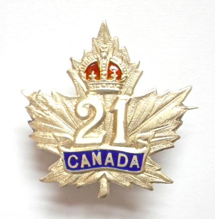 Canadian 21st Infantry Battalion CEF 1918 silver sweetheart brooch