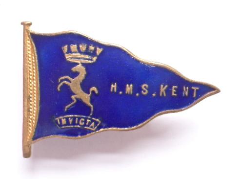Royal Navy HMS Kent gilt and enamel pennant flag sweetheart brooch