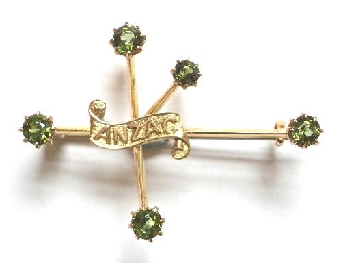 Anzac Southern Cross gold and tourmaline gem set sweetheart brooch