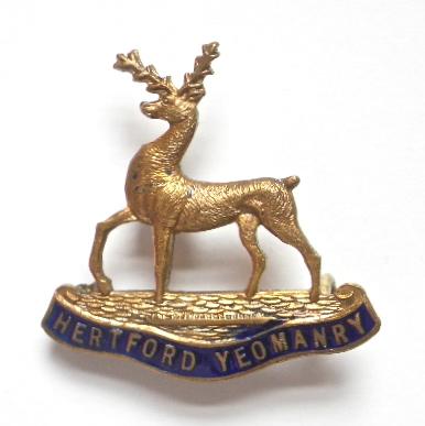 Hertfordshire Yeomanry brass and enamal sweetheart brooch