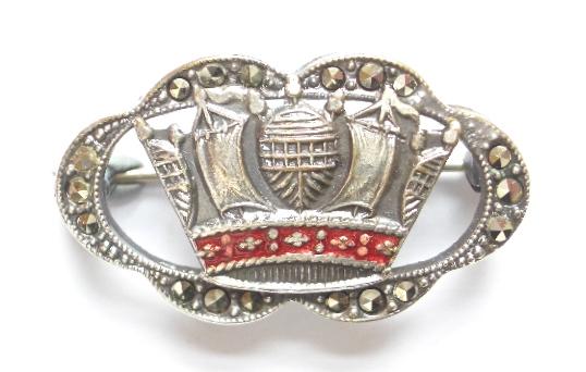 Royal Navy and Merchant Services marcasite nautical crown brooch