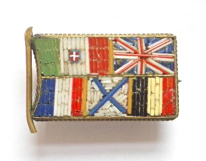 WW1 Britain Italy France Belgium Russia micro mosaic patriotic flag brooch