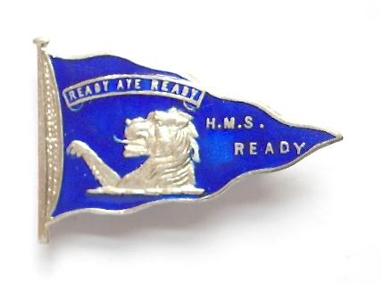 Royal Navy Ship HMS Ready 1917 silver pennant flag sweetheart brooch