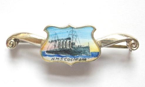 Royal Navy Ship HMS Cochrane 1914 silver picture brooch