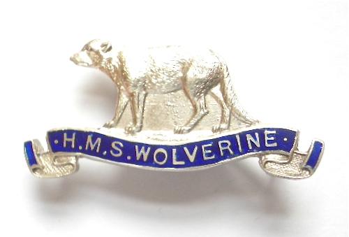 Royal Navy Ship HMS Wolverine 1922 silver wolf crest sweetheart brooch