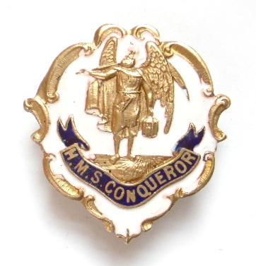 Royal Navy HMS Conqueror white faced enamel sweetheart brooch
