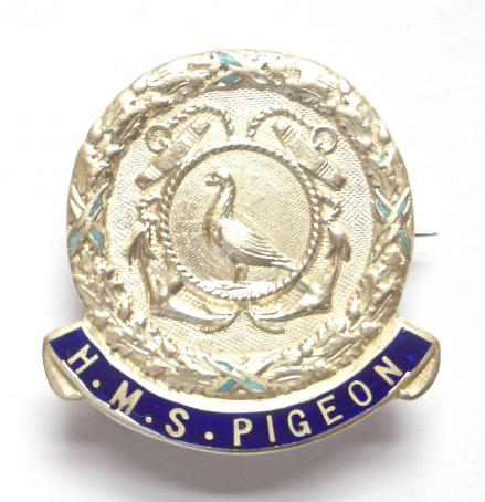 Royal Navy HMS Pigeon ships crest silver sweetheart brooch