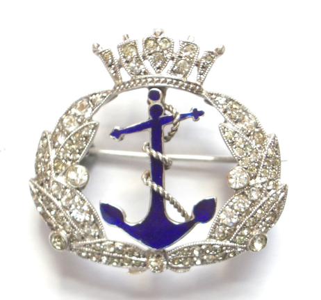 Royal Navy and Merchant Services diamante nautical crown anchor brooch