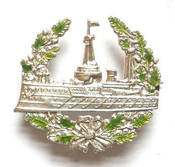 Royal Navy Battleship silver and enamel sweetheart brooch