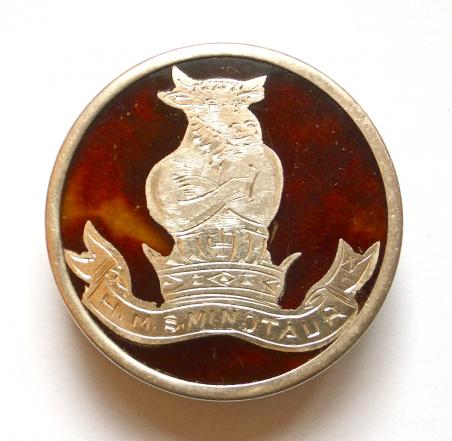 Royal Navy HMS Minotaur ships crest 1916 hallmarked silver sweetheart brooch