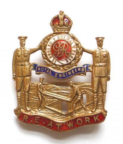 WW1 Royal Engineers RE At Work sweetheart brooch