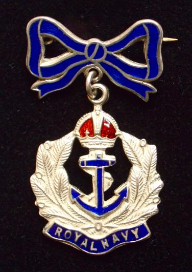 Royal Navy silver and enamel bow suspension sweetheart brooch