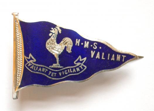 Royal Navy Ship HMS Valiant 1919 silver pennant sweetheart brooch