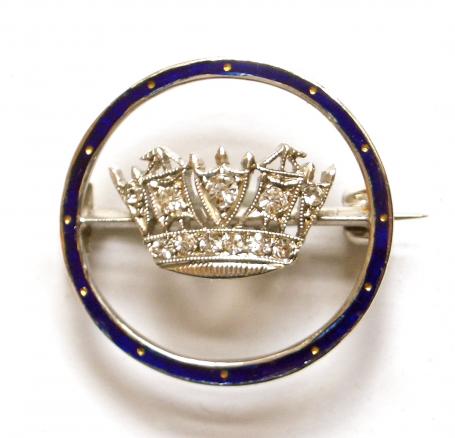 Royal Navy and Merchant Services, Silver & Enamel Paste Diamond Nautical Crown Brooch.