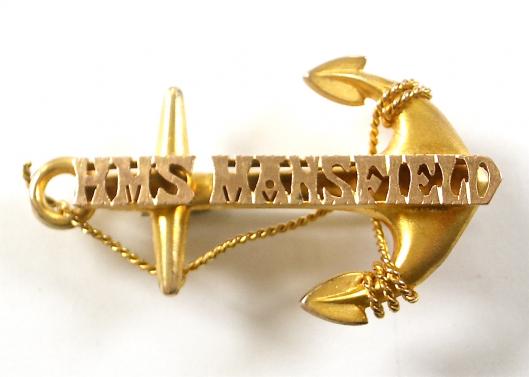 WW1 Royal Navy Ship HMS Mansfield, Hollow Gold Anchor Sweetheart Brooch.