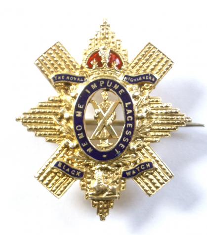 WW1 The Black Watch (Royal Highlanders) Scottish Regimental 9 Carat Gold & Enamel Sweetheart Brooch.