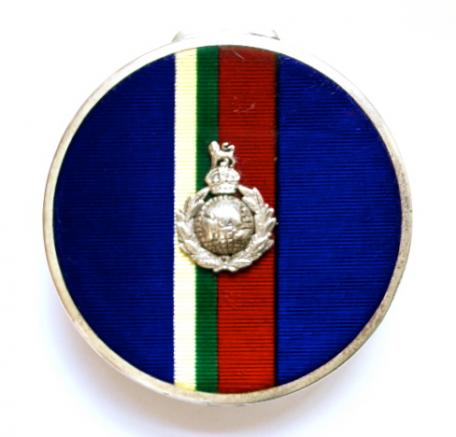 Colours of the Royal Marines Guilloche Enamel 1931 Hallmarked Silver Powder Compact.
