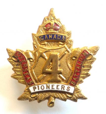 WW1 Canada 4th Overseas Pioneer Battalion, Canadian Expeditionary Force Sweetheart Brooch.