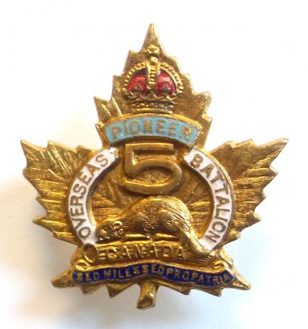 WW1 Canada 5th Overseas Pioneer Battalion, Canadian Expeditionary Force Sweetheart Brooch.